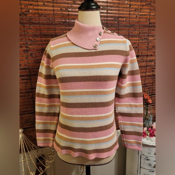 Liz Claiborne Sweaters - Liz Claiborne Crazy Horse Pink and Brown Cowl Neck Sweater